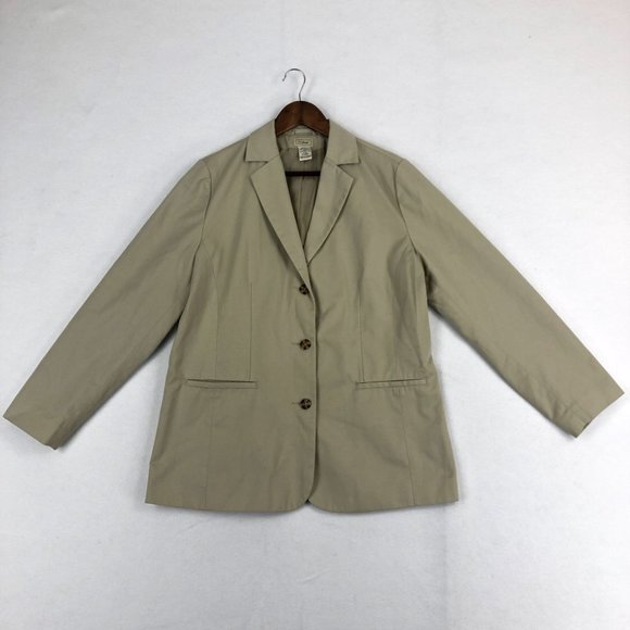 LL Bean Jackets & Blazers - L.L. Bean Women's Size 16 Khaki Tan Single Breasted Three-Button Blazer Jacket